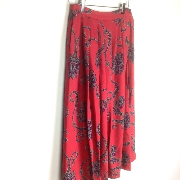 Talbots Vintage Pleated Paisley Wool Silk Blend Broomstick Skirt Red 8 - Picture 5 of 16